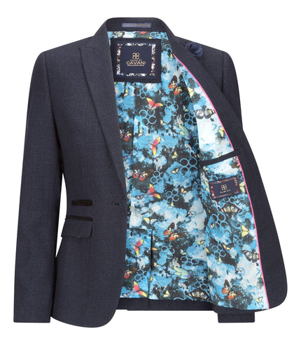 Women's Tailored Fit Tweed Navy Check Blazer Wool Jacket
