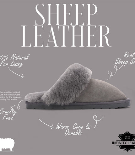 Women's Genuine Sheepskin Grey Suede Mule Winter Slippers - Luna