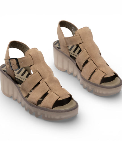 Fly London Women's BAIC621FLY Taupe Suede Leather Wedge Sandals