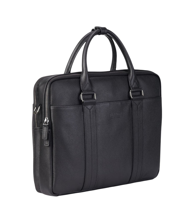 Genuine Leather Black Laptop Business Briefcase Office Work Travel Bag - Sutton