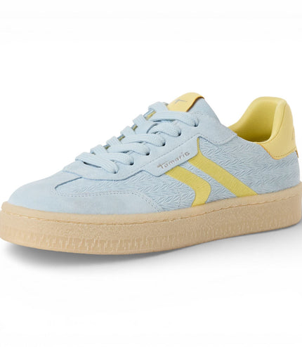 Tamaris Women's Blue Leather Yellow Stripes Trainers Sneaker Shoes