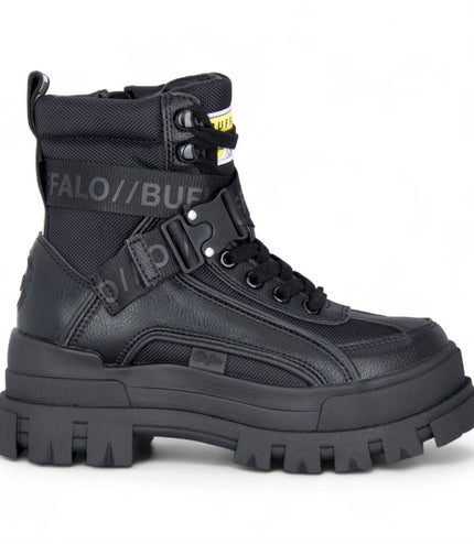 Buffalo Womens Black Chunky Platform High Ankle Combat Boots - ASPHA-COM1