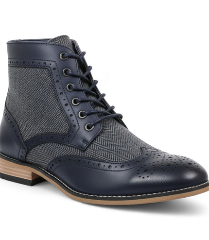 Men's Navy Blue Wingtip Brogue Ankle Dress Chukka Boots