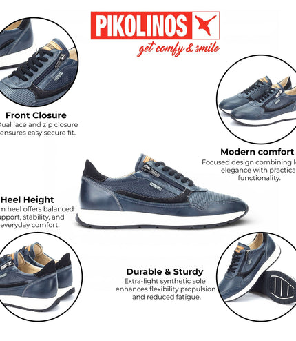 Pikolinos Men's Blue Leather Easy Wear Sneaker Trainers Shoes - Getafe
