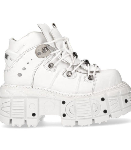 New Rock Unisex White Leather Gothic Punk Boots - M-TANK106-C1