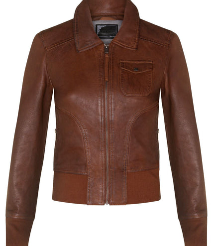 Womens Leather MA-1 Varsity Jacket-Ann Arbor - Tan