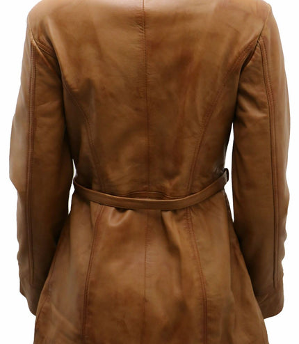 Womens Leather Long Biker Jacket-Muscat - Tan