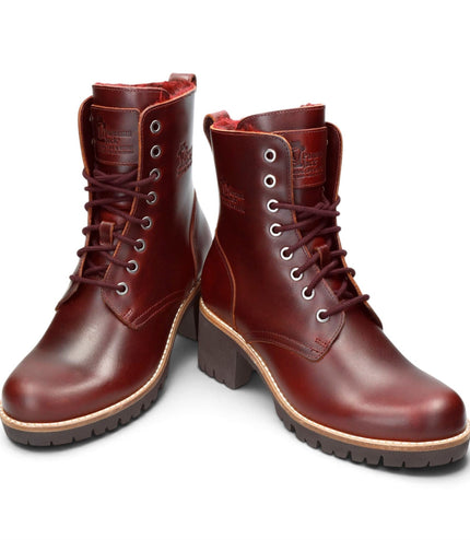 Panama Jack Women's Burgundy Leather Waterproof Warm Lace-Up Boots - Padma B25