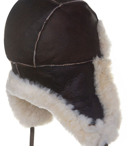 Men's B3 Brown Cream RAF Aviator Shearling Sheepskin WW2 Flying Hat Helmet