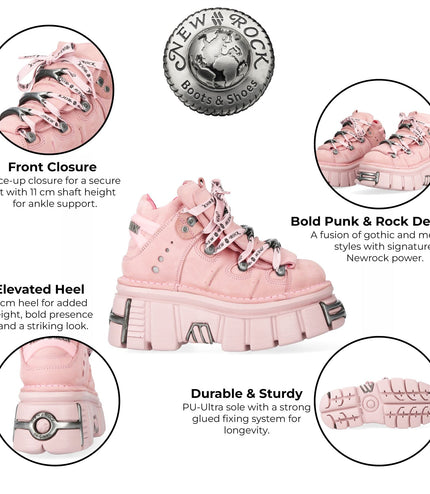New Rock M-106-C153 Pink Tower Platform Gothic Punk Ankle Boots