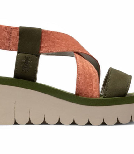 Fly London Women's Yabi922Fly Green / Tea Rose Cupido Leather Wedge Sandals