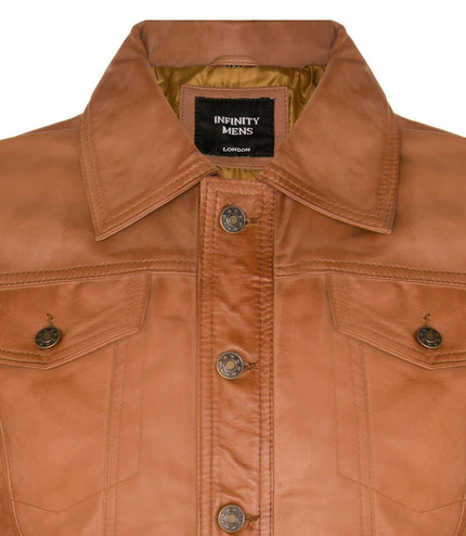 Men's Retro Leather Trucker Jacket-Constantine - Tan
