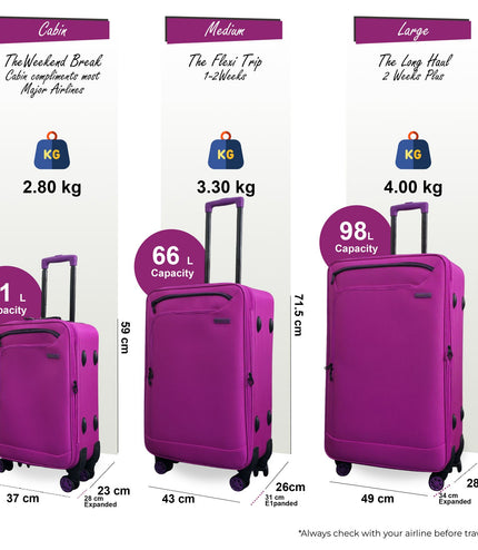 Handa Set of 3 Soft Shell Suitcase in Pink