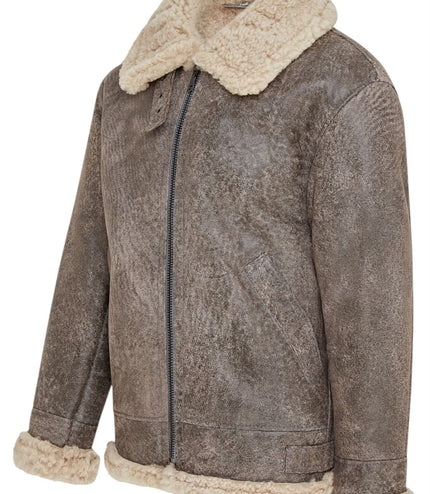 Mens B3 WW2 Sheepskin Leather Flying Aviator Jacket-Houston - Grey