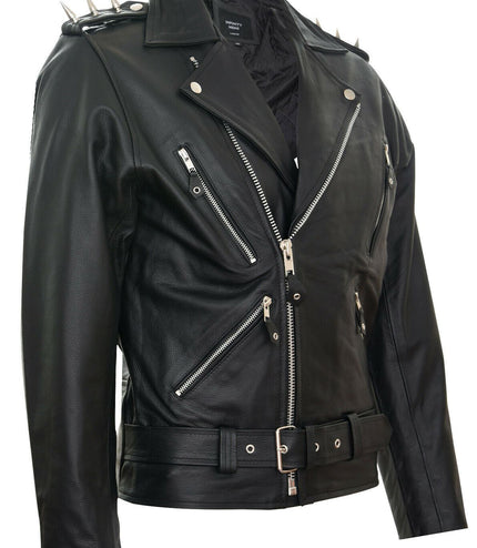 Men's  Brando  Black ''Ghostrider'' Spiked Leather Biker Jacket-Munich