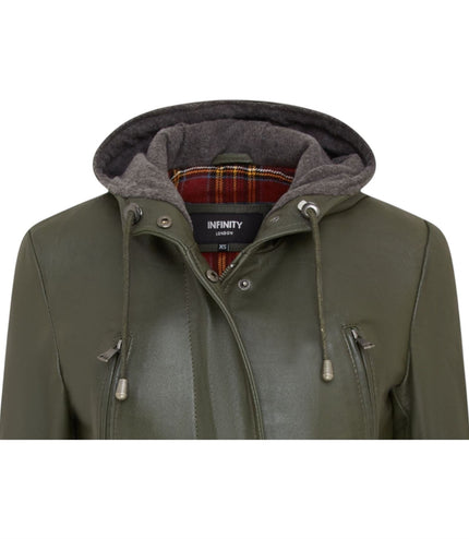 Womens Mid Length Hooded Parka Jacket-Oakengates - Green