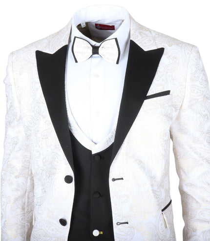 Men's 4 Piece White Paisley Wedding Suit Tailor Fit