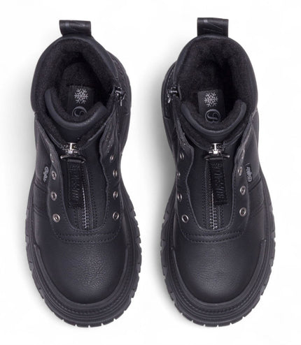 Buffalo Womens Black Chunky Platform Front Zip High Ankle Combat Boots - Fusion