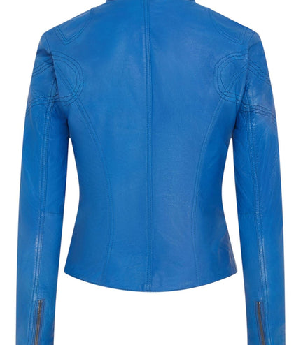 Womens Slim-Fit Leather Biker Jacket-Maldon - Blue