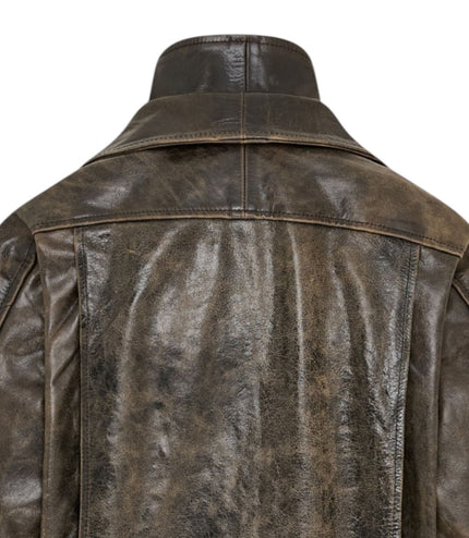 Mens Brown Cow Leather Biker Blouson Jacket - Bomber