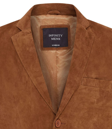 Mens Suede Blazer Jacket Soft Real Italian Leather Fitted Vintage Coat - Tan