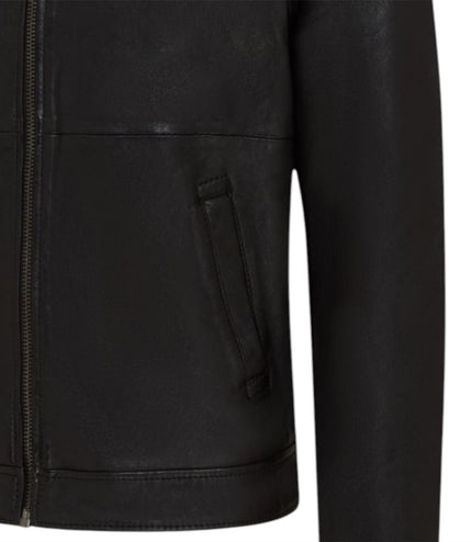Mens Leather Black Harrington Collar Biker Jacket - Alpha