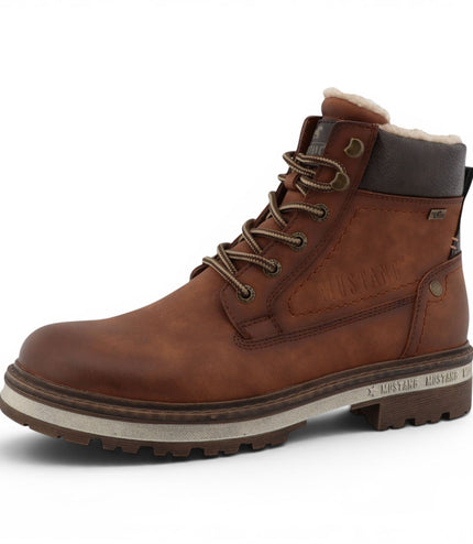 Mustang Men's Cognac Brown Faux Leather Winter Lace-Up Ankle Boots - M0091001