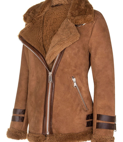 Womens Sheepskin Biker Jacket-Alamar