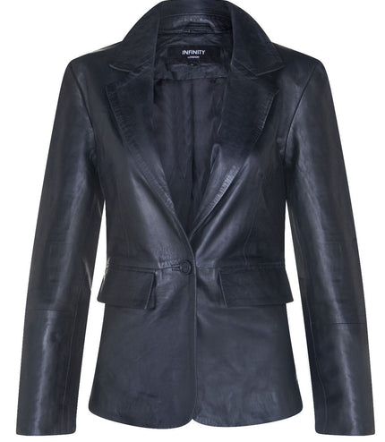 Womens Soft Leather Blazer Jacket-Apeldoorn - Black