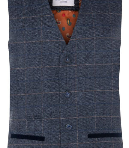 Marc Darcy Mens Blue Tweed Waistcoat Peaky Blinders Check Wool Herringbone