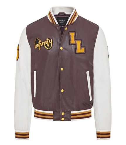 Mens Baseball Leather Letterman Bomber Jacket - Ashwood - Burgundy