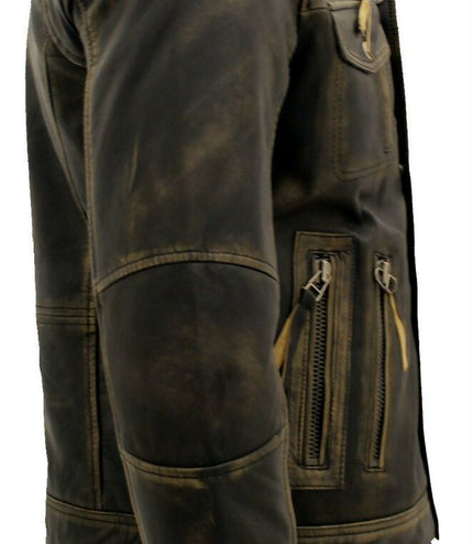 Men's Leather Retro Biker Jacket-Toronto - Black