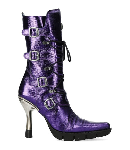 New Rock Women's Purple Leather Gothic High Heeled Boots - M-9373-C16