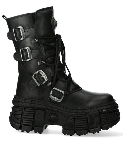 New Rock Mid-Calf Leather Goth Boots-WALL373-S5