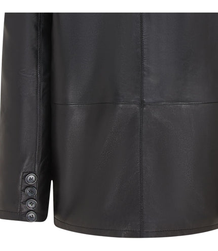 Men's 4 Button Italian Leather Blazer Jacket - Loxton - Black