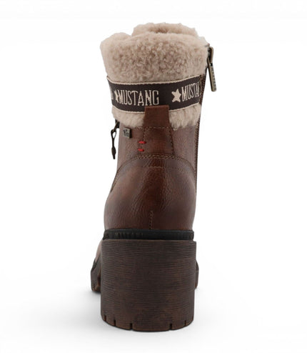 Mustang Women's Cognac Brown Winter Warm Heeled Lace-Up Boots - M0122001