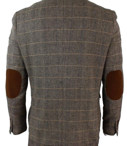 Mens 3 Piece Tan Tweed Check Suit