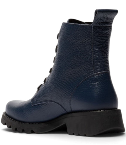 Fly London Womens Navy Blue Leather Lace-Up Heeled Ankle Boots - RAMY488