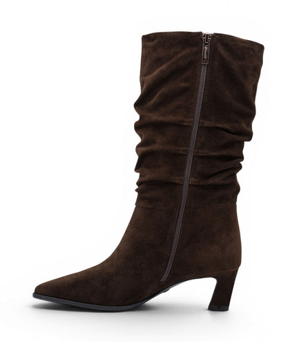 Tamaris Women's Mocca Brown Suede Mid-Calf Heeled Long Boots - 25308-47