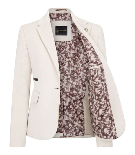 Women's Cream Tailored Fit Wool Blend Tweed Blazer