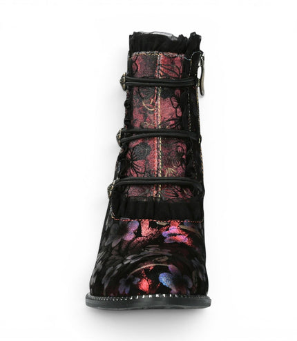 Laura Vita Floral Womens Victorian Red Leather Heel Ankle Boots - Alcbaneo-130