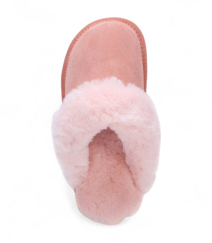 Women's Genuine Sheepskin Pink Suede Mule Winter Slippers - Luna
