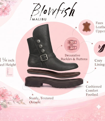 Blowfish Malibu Women's Black Faux Leather Winter Biker Boots - Venice-Cozy