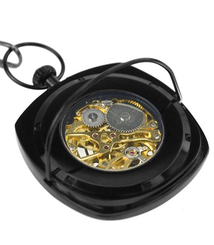 Mechanical Black Gold Vintage Skeleton Square Open-Face Pocket Watch
