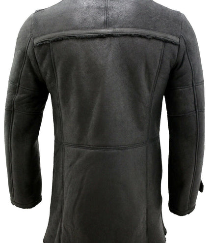 Mens Double Breasted Sheepskin Reefer Coat-Candon