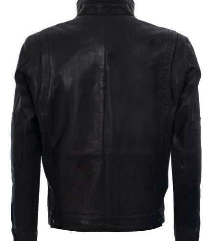 Mens Classic Leather Biker Jacket-Caracas - Black