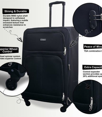 Tahara Set of 4 Soft Shell Suitcase in Black