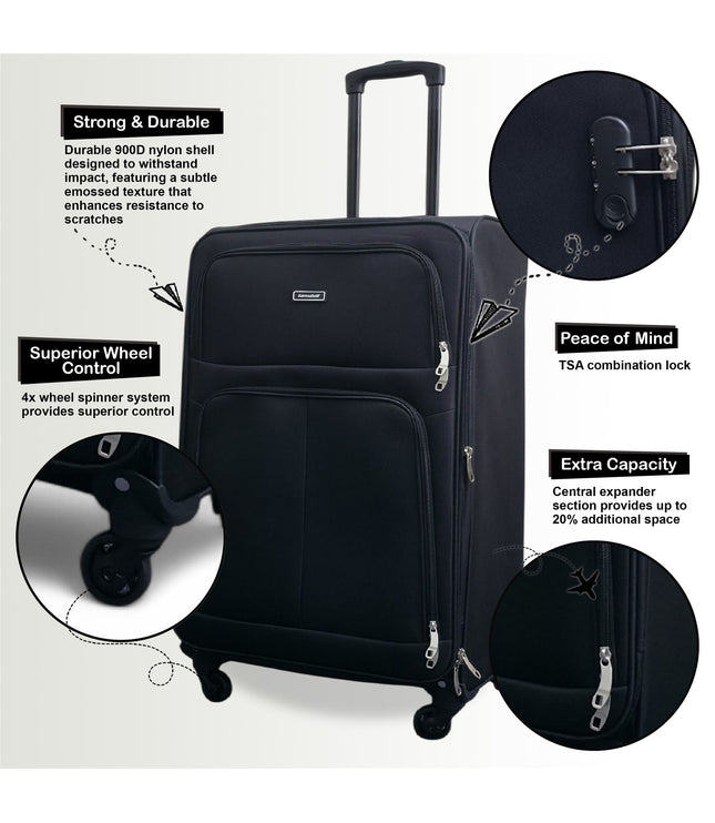 Tahara Set of 4 Soft Shell Suitcase in Black