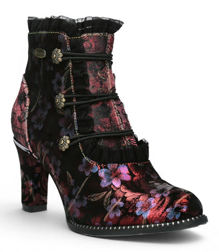 Laura Vita Floral Womens Victorian Red Leather Heel Ankle Boots - Alcbaneo-130
