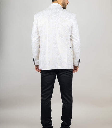 Men's 4 Piece White Paisley Wedding Suit Tailor Fit